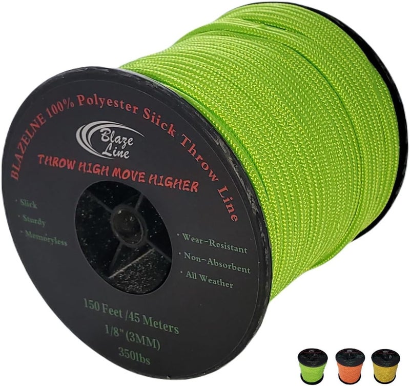 Blaze Line 100% Polyester Climbing Throw Line Rope 3 mm (1/8 in) 150 ft Spool Cord 350 lbs Tensile Strength (Neon Green) - Image 1